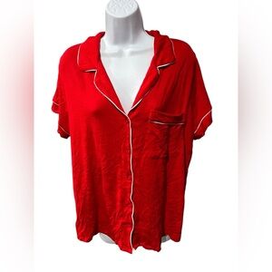 Auden Red Pajama Top Button Front Short Sleeve Sleep Shirt XL